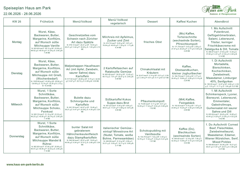Speiseplan KW26 