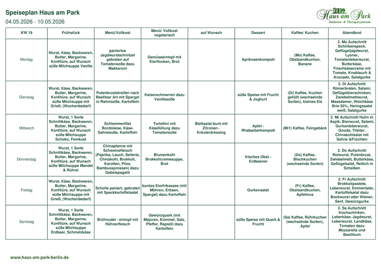 Speiseplan KW19 